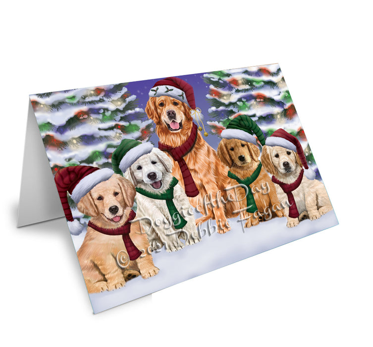 Christmas Family Portrait Golden Retriever Dog Handmade Artwork Assorted Pets Greeting Cards and Note Cards with Envelopes for All Occasions and Holiday Seasons