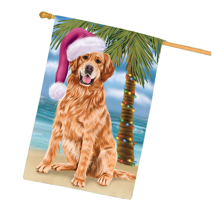 Christmas Summertime Beach Golden Retriever Dog House Flag Outdoor Decorative Double Sided Pet Portrait Weather Resistant Premium Quality Animal Printed Home Decorative Flags 100% Polyester FLG68748