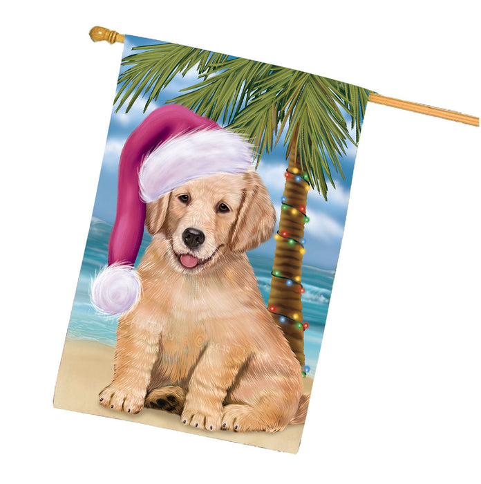 Christmas Summertime Beach Golden Retriever Dog House Flag Outdoor Decorative Double Sided Pet Portrait Weather Resistant Premium Quality Animal Printed Home Decorative Flags 100% Polyester FLG68749