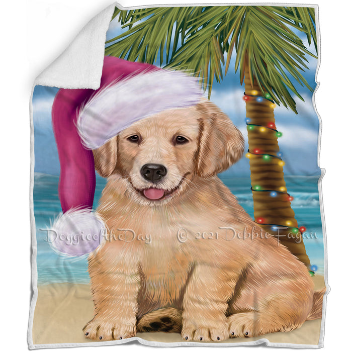 Summertime Happy Holidays Christmas Golden Retrievers Dog on Tropical Island Beach Blanket