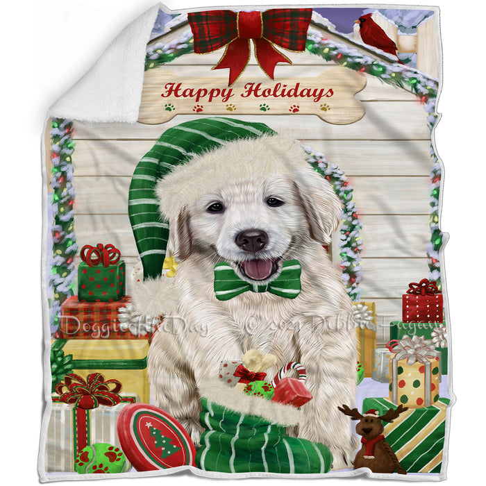 Happy Holidays Christmas Golden Retriever Dog House with Presents Blanket BLNKT79005
