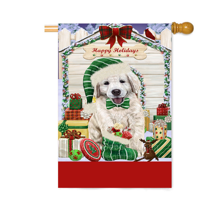 Personalized Happy Holidays Christmas Golden Retriever Dog House with Presents Custom House Flag FLG-DOTD-A59380