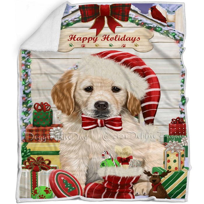 Happy Holidays Christmas Golden Retriever Dog House with Presents Blanket BLNKT79023