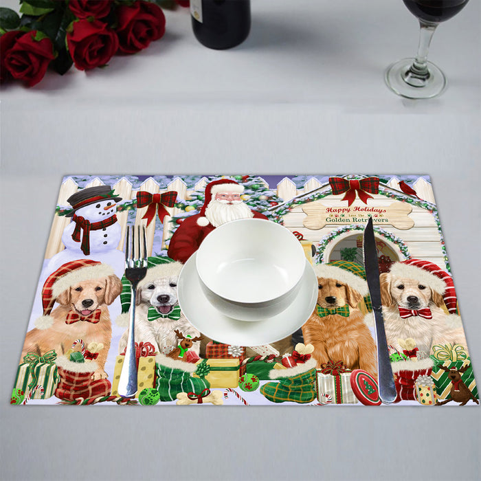Happy Holidays Christmas Golden Retriever Dogs House Gathering Placemat