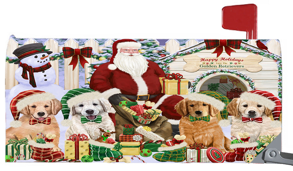 Happy Holidays Christmas Golden Retriever Dogs House Gathering 6.5 x 19 Inches Magnetic Mailbox Cover Post Box Cover Wraps Garden Yard Décor MBC48815