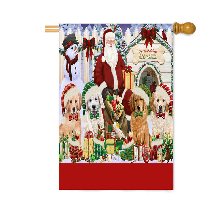 Personalized Happy Holidays Christmas Golden Retriever Dogs House Gathering Custom House Flag FLG-DOTD-A58582