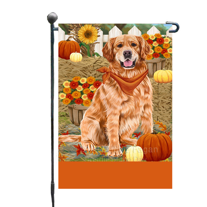 Personalized Fall Autumn Greeting Golden Retriever Dog with Pumpkins Custom Garden Flags GFLG-DOTD-A61921