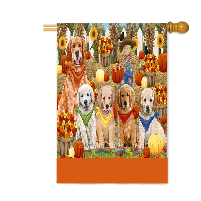 Personalized Fall Festive Gathering Golden Retriever Dogs with Pumpkins Custom House Flag FLG-DOTD-A61978