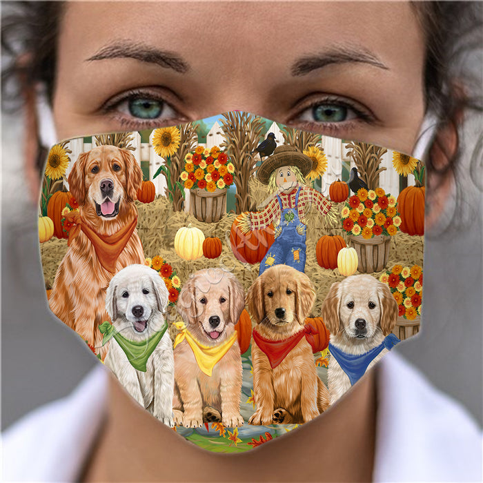 Fall Festive Harvest Time Gathering  Golden Retriever Dogs Face Mask FM48539