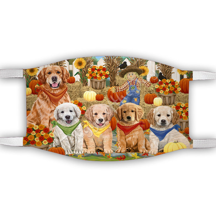Fall Festive Harvest Time Gathering  Golden Retriever Dogs Face Mask FM48539