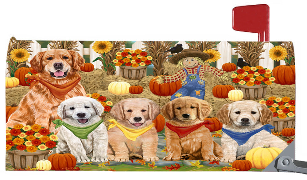 Fall Festive Harvest Time Gathering Golden Retriever Dogs 6.5 x 19 Inches Magnetic Mailbox Cover Post Box Cover Wraps Garden Yard Décor MBC49085