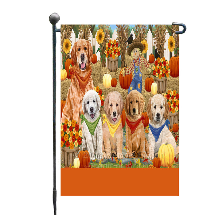 Personalized Fall Festive Gathering Golden Retriever Dogs with Pumpkins Custom Garden Flags GFLG-DOTD-A61922