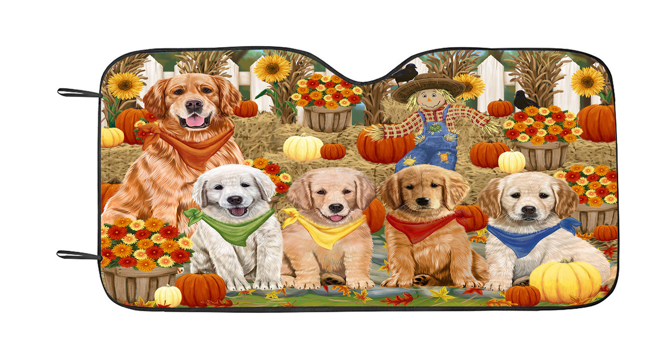 Fall Festive Harvest Time Gathering Golden Retriever Dogs Car Sun Shade