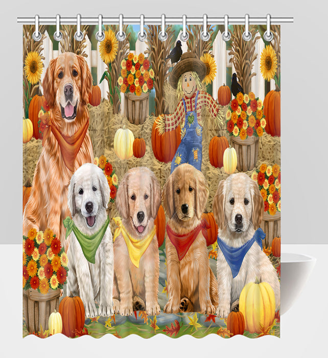 Fall Festive Harvest Time Gathering Golden Retriever Dogs Shower Curtain