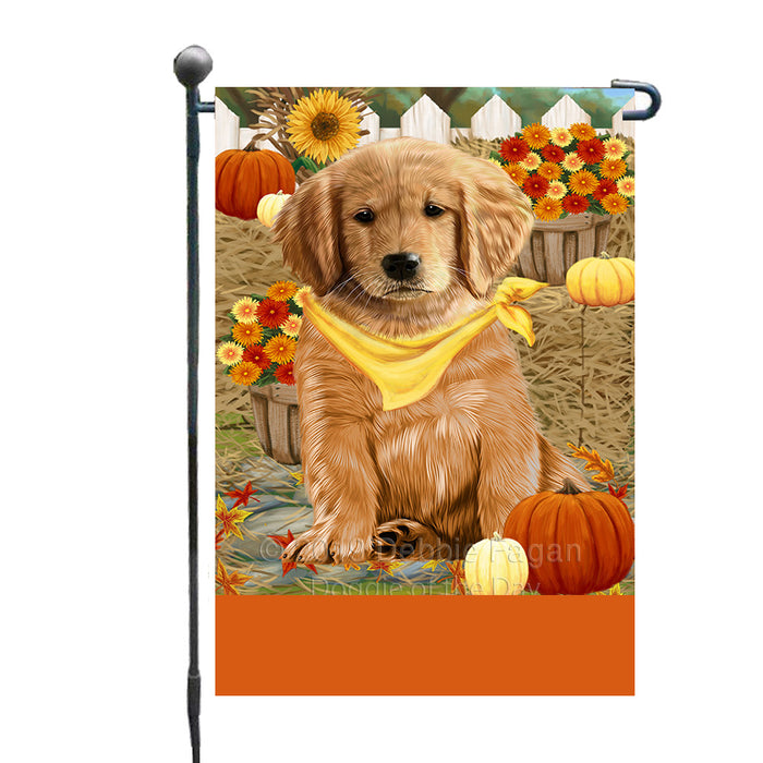 Personalized Fall Autumn Greeting Golden Retriever Dog with Pumpkins Custom Garden Flags GFLG-DOTD-A61923