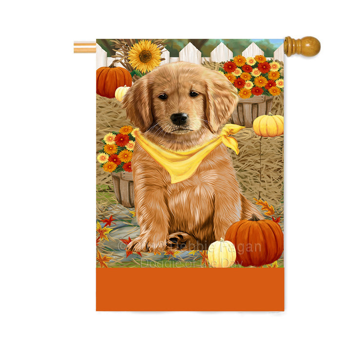 Personalized Fall Autumn Greeting Golden Retriever Dog with Pumpkins Custom House Flag FLG-DOTD-A61979