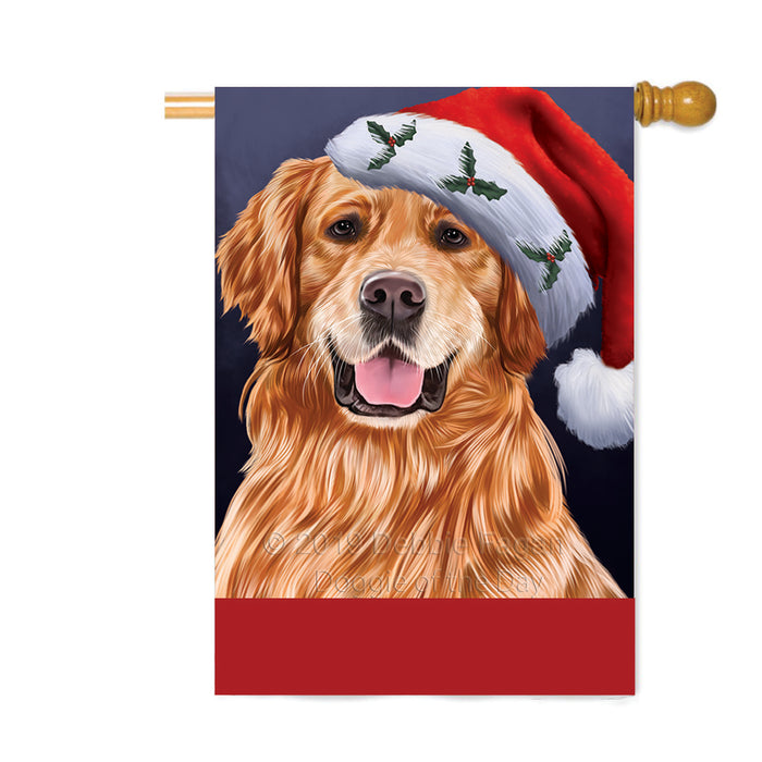 Personalized Christmas Holidays Golden Retriever Dog Wearing Santa Hat Portrait Head Custom House Flag FLG-DOTD-A59885