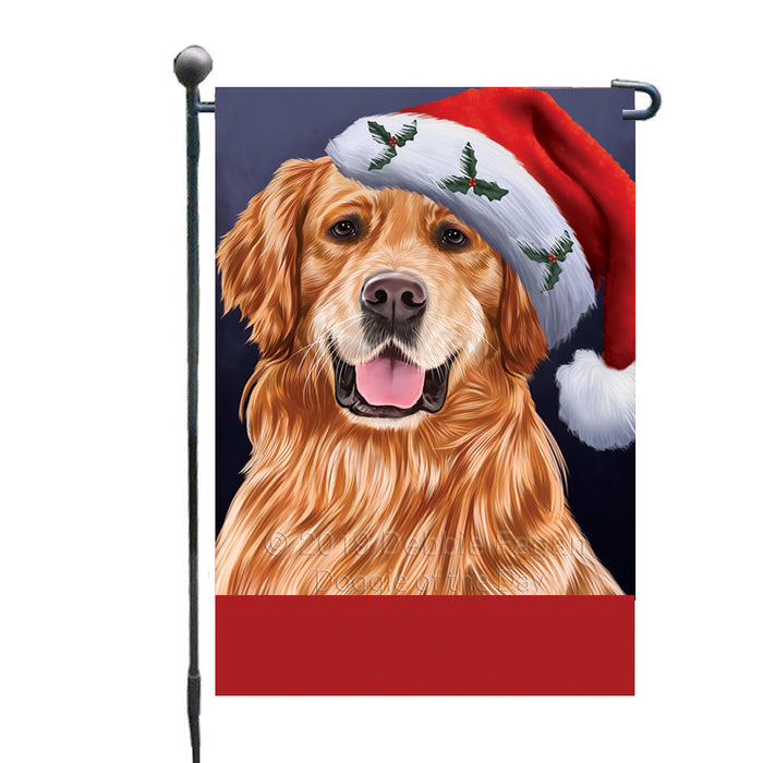 Personalized Christmas Holidays Golden Retriever Dog Wearing Santa Hat Portrait Head Custom Garden Flags GFLG-DOTD-A59829