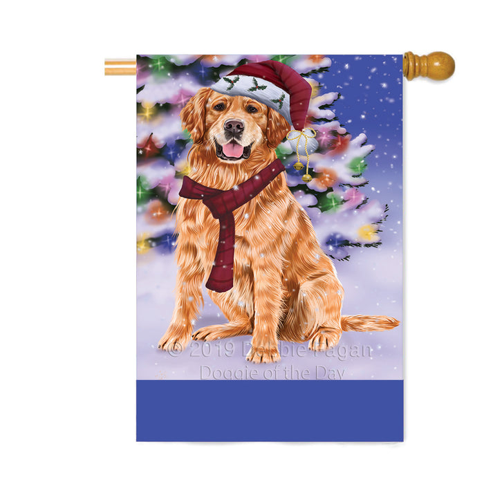 Personalized Winterland Wonderland Golden Retriever Dog In Christmas Holiday Scenic Background Custom House Flag FLG-DOTD-A61370