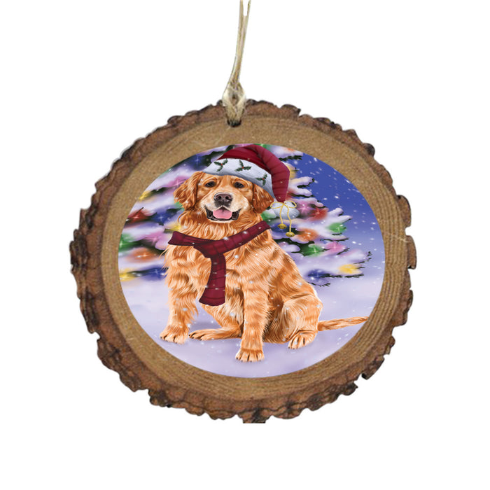 Winterland Wonderland Golden Retriever Dog In Christmas Holiday Scenic Background Wooden Christmas Ornament WOR49576