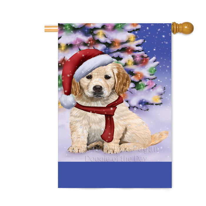 Personalized Winterland Wonderland Golden Retriever Dog In Christmas Holiday Scenic Background Custom House Flag FLG-DOTD-A61371