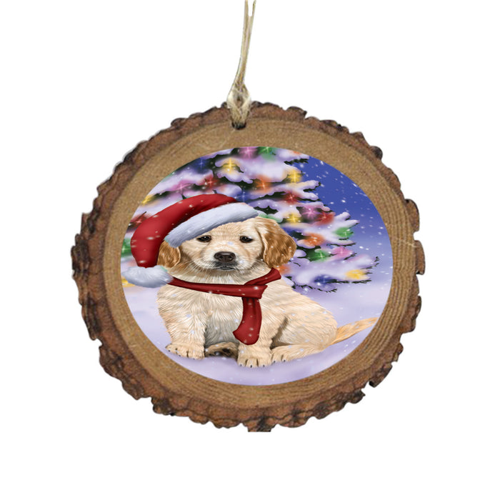 Winterland Wonderland Golden Retriever Dog In Christmas Holiday Scenic Background Wooden Christmas Ornament WOR49577