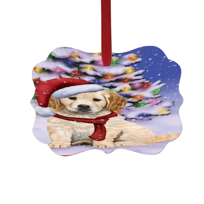 Winterland Wonderland Golden Retriever Dog In Christmas Holiday Scenic Background Double-Sided Photo Benelux Christmas Ornament LOR49577