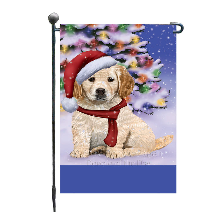 Personalized Winterland Wonderland Golden Retriever Dog In Christmas Holiday Scenic Background Custom Garden Flags GFLG-DOTD-A61315