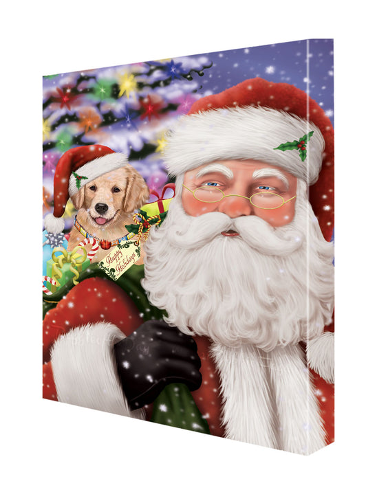 Christmas Santa with Presents and Golden Retriever Dog Canvas Wall Art - Premium Quality Ready to Hang Room Decor Wall Art Canvas - Unique Animal Printed Digital Painting for Decoration