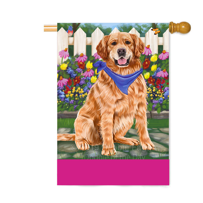 Personalized Spring Floral Golden Retriever Dog Custom House Flag FLG-DOTD-A62919