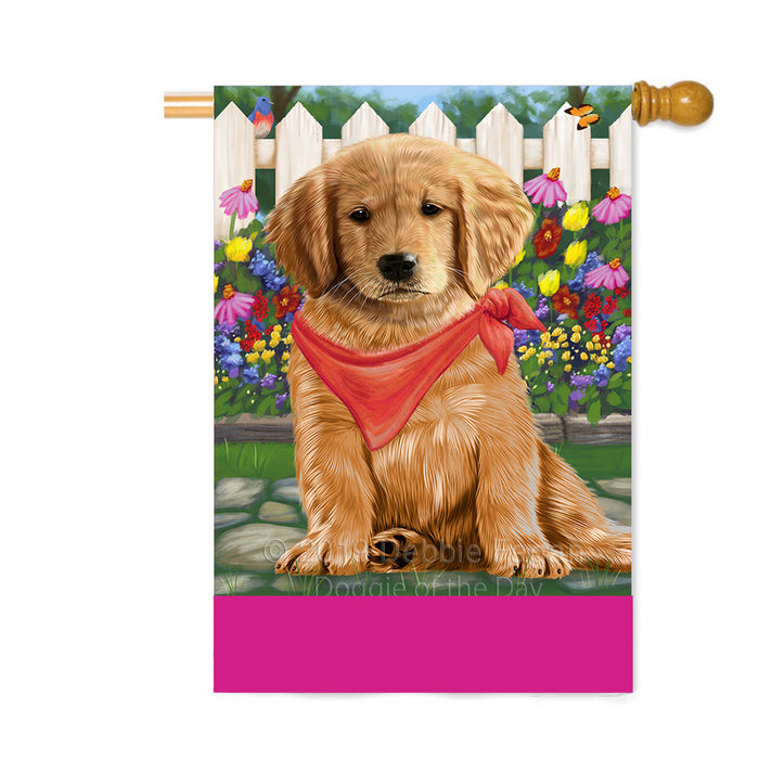 Personalized Spring Floral Golden Retriever Dog Custom House Flag FLG-DOTD-A62921