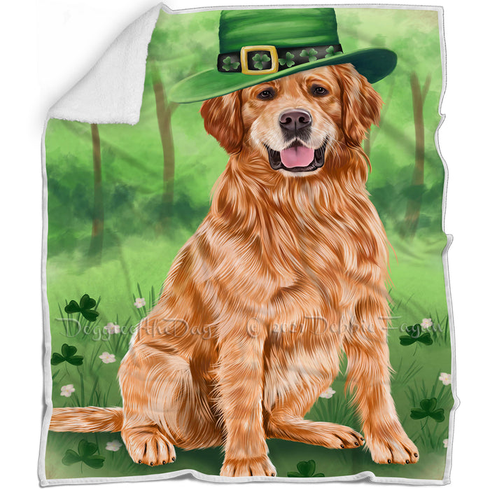 St. Patricks Day Irish Portrait Golden Retriever Dog Blanket BLNKT54858