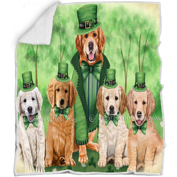St. Patricks Day Irish Portrait Golden Retrievers Dog Blanket BLNKT54867
