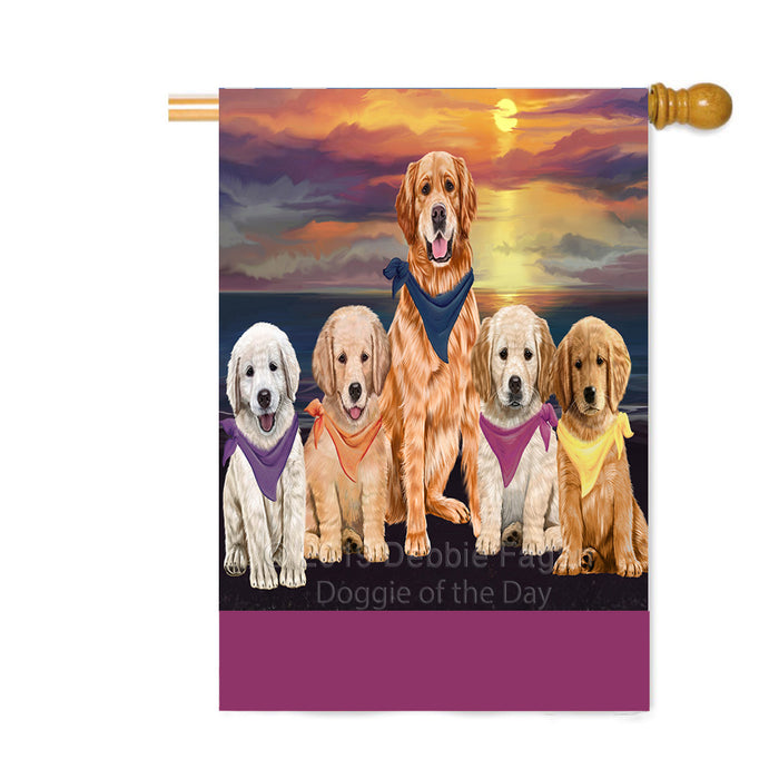 Personalized Family Sunset Portrait Golden Retriever Dogs Custom House Flag FLG-DOTD-A60657