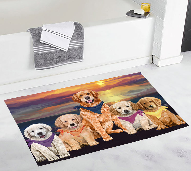 Family Sunset Portrait Golden Retriever Dogs Bath Mat