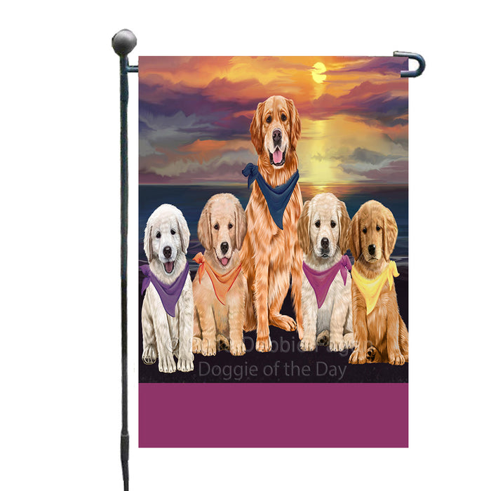 Personalized Family Sunset Portrait Golden Retriever Dogs Custom Garden Flags GFLG-DOTD-A60601