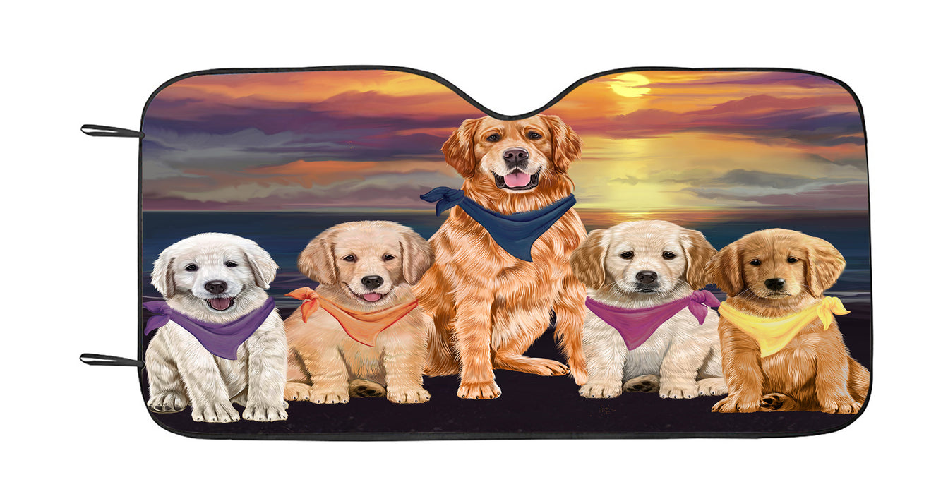 Family Sunset Portrait Golden Retriever Dogs Car Sun Shade