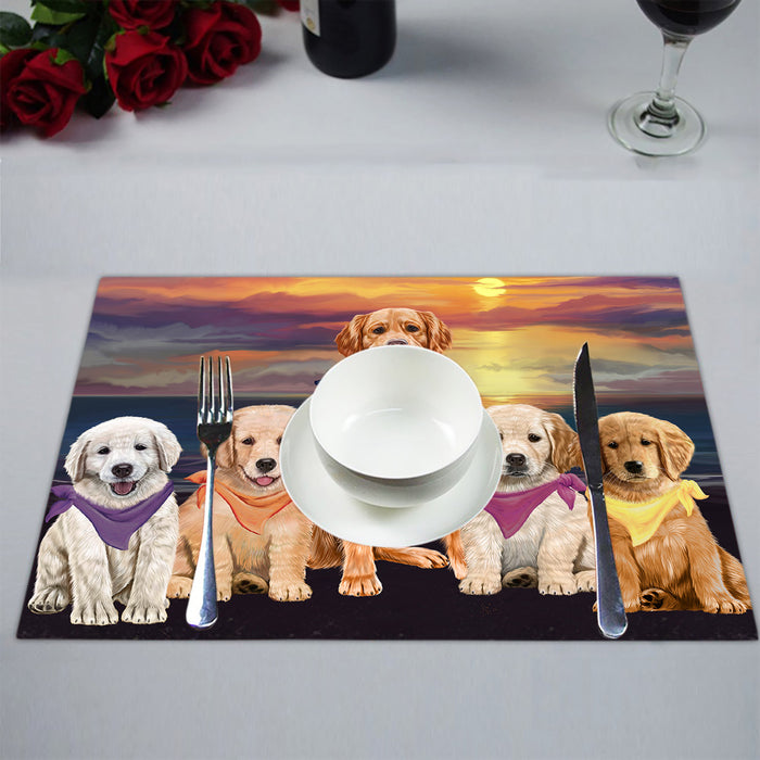 Family Sunset Portrait Golden Retriever Dogs Placemat