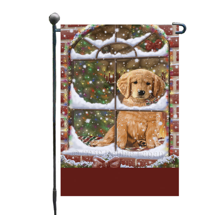 Personalized Please Come Home For Christmas Golden Retriever Dog Sitting In Window Custom Garden Flags GFLG-DOTD-A60163