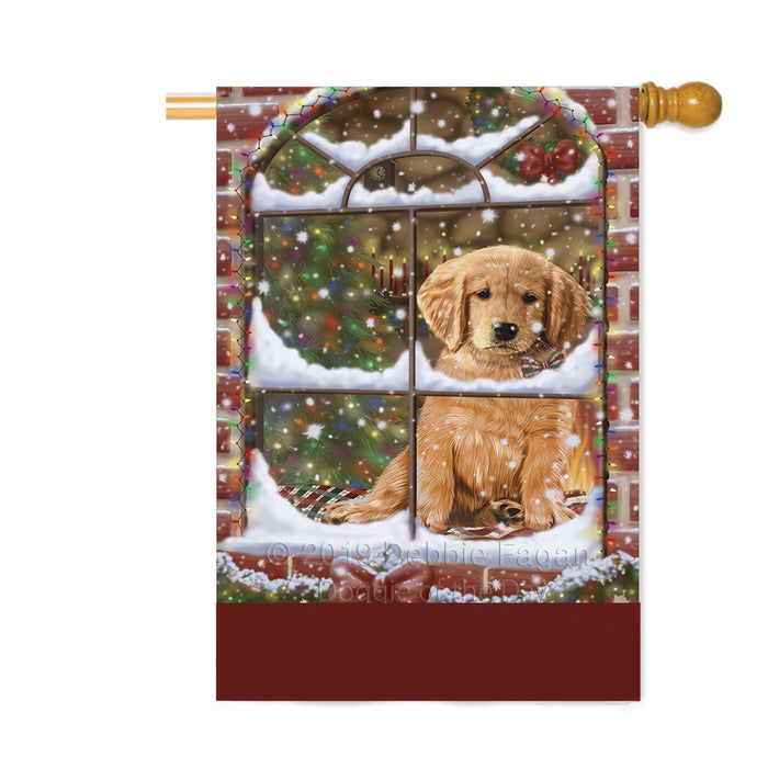 Personalized Please Come Home For Christmas Golden Retriever Dog Sitting In Window Custom House Flag FLG-DOTD-A60219