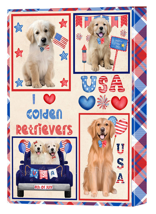 4th of July Independence Day I Love USA Golden Retriever Dogs Canvas Wall Art - Premium Quality Ready to Hang Room Decor Wall Art Canvas - Unique Animal Printed Digital Painting for Decoration