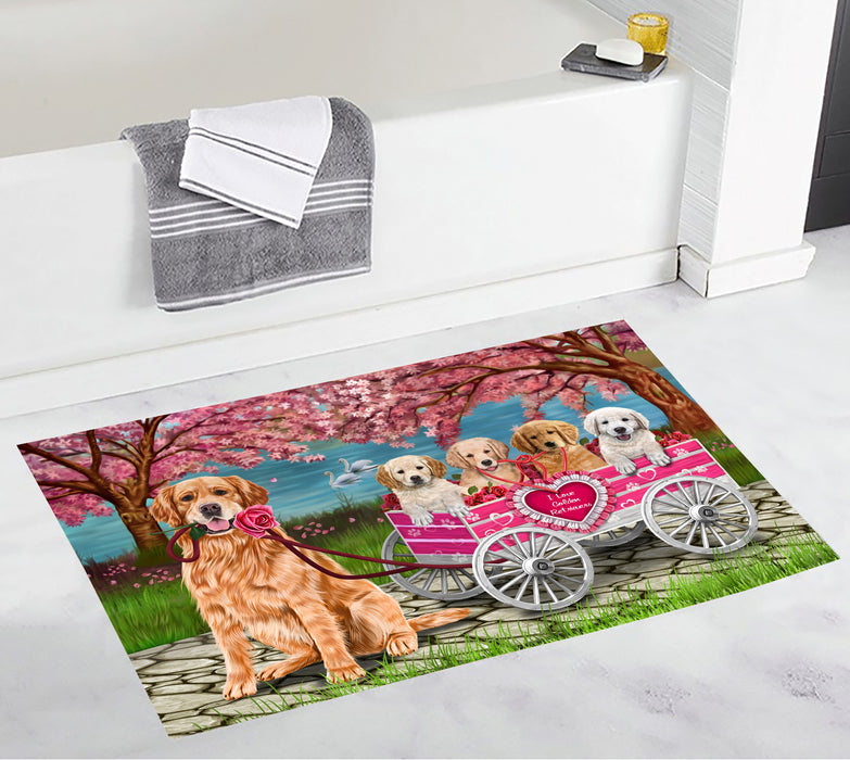 I Love Golden Retriever Dogs in a Cart Bath Mat