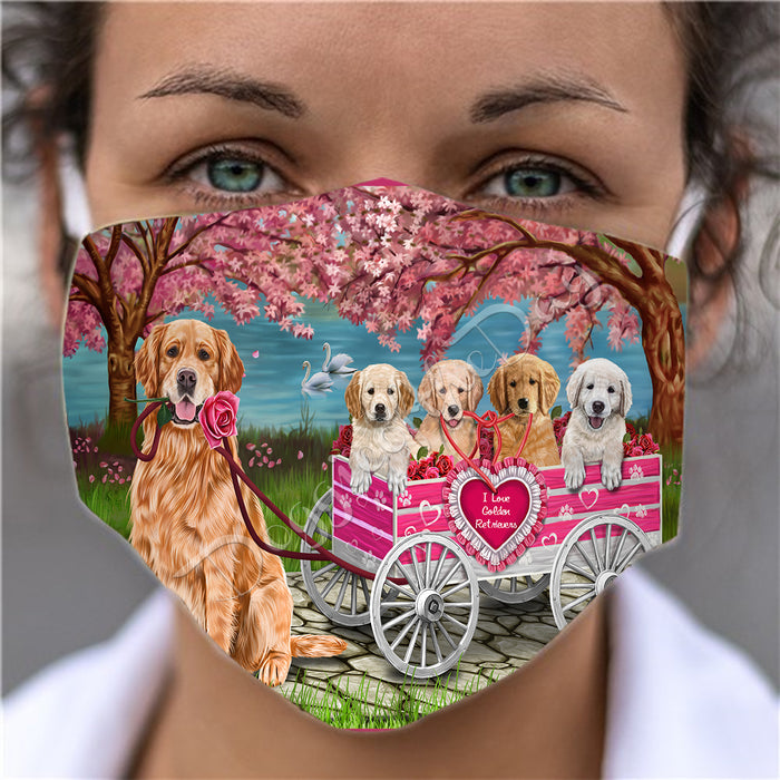 I Love Golden Retriever Dogs in a Cart Face Mask FM48148