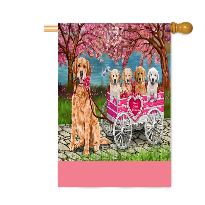 Personalized I Love Golden Retriever Dogs in a Cart Custom House Flag FLG-DOTD-A62210