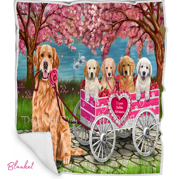 Mother's Day Gift Basket Golden Retriever Dogs Blanket, Pillow, Coasters, Magnet, Coffee Mug and Ornament
