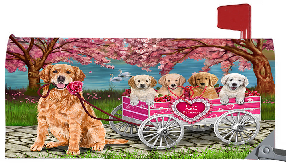 I Love Golden Retriever Dogs in a Cart Magnetic Mailbox Cover MBC48557