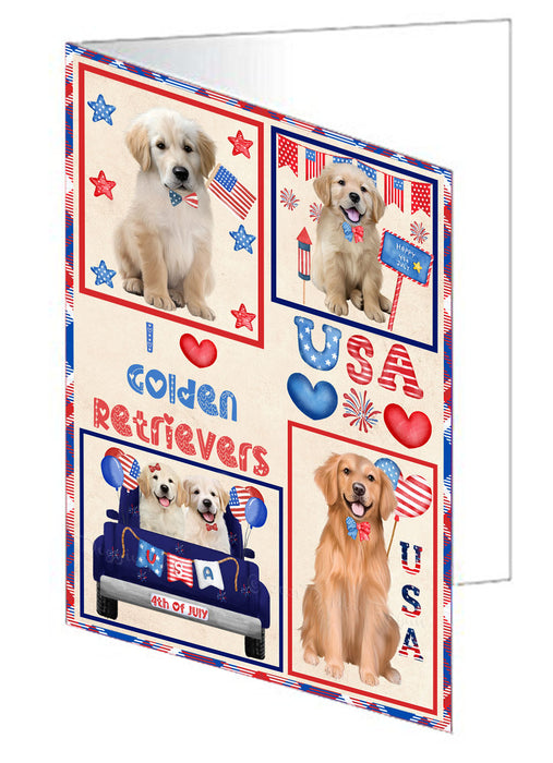 4th of July Independence Day I Love USA Golden Retriever Dogs Handmade Artwork Assorted Pets Greeting Cards and Note Cards with Envelopes for All Occasions and Holiday Seasons