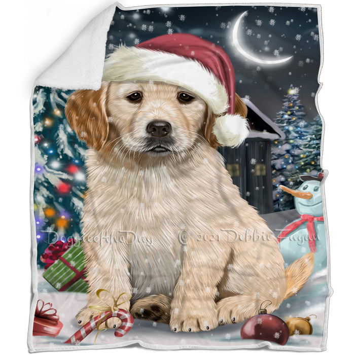 Have a Holly Jolly Christmas Golden Retriever Dog in Holiday Background Blanket D073