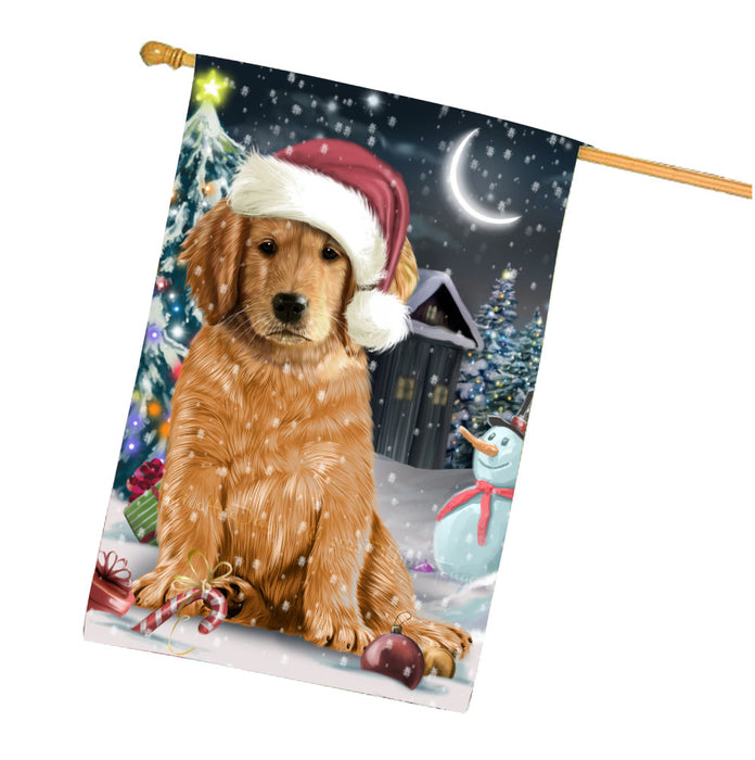 Have a Holly Jolly Christmas Golden Retriever Dog House Flag Outdoor Decorative Double Sided Pet Portrait Weather Resistant Premium Quality Animal Printed Home Decorative Flags 100% Polyester FLG67865