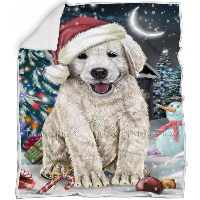 Have a Holly Jolly Christmas Golden Retriever Dog in Holiday Background Blanket D075